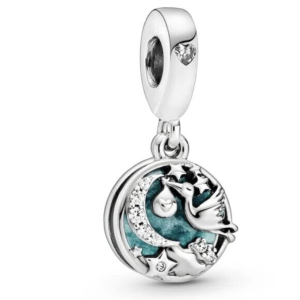Pandora Stork & Twinkling Stars Enamel Charm Sterling Silver